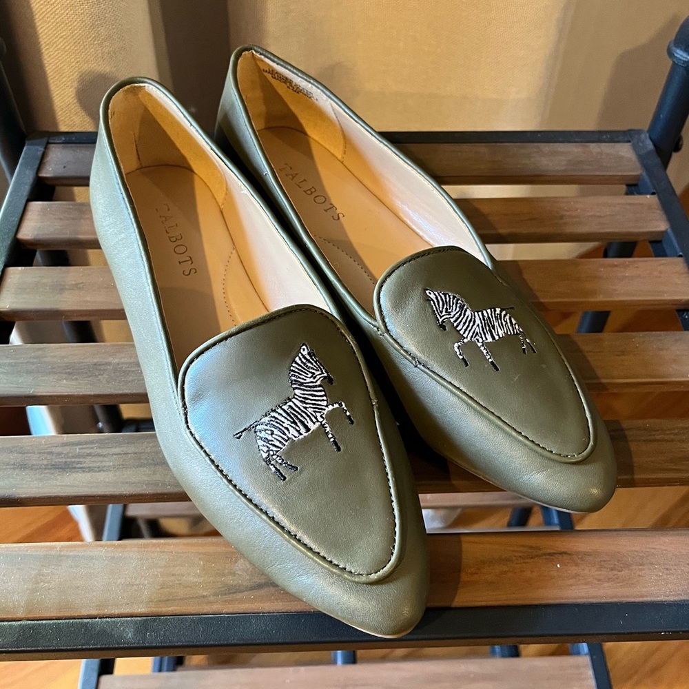 Talbots Leather Flats With Zebras Sz 6.5 So Cute!
